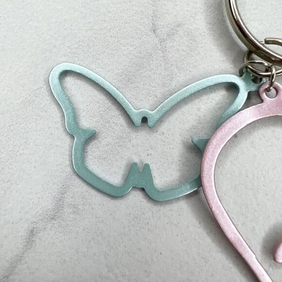 Pastel Pink and Blue Heart Love Butterfly Cut Out Keychain Keyring - Picture 8 of 9